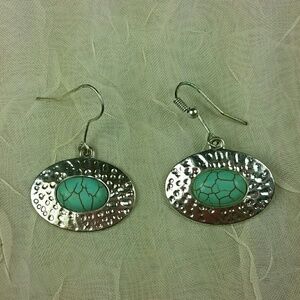 Vintage Sterling Silver Plated Howlite Turquoise Blue Stone Pierced Earrings